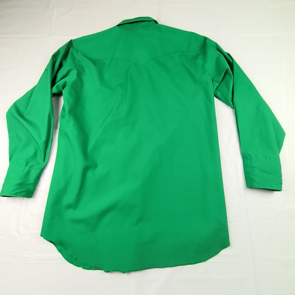 H bar C USA Made CALIFORNIA RANCHWEAR vintage GREEN white PEARL buttons 16.5/34 - Picture 2 of 16